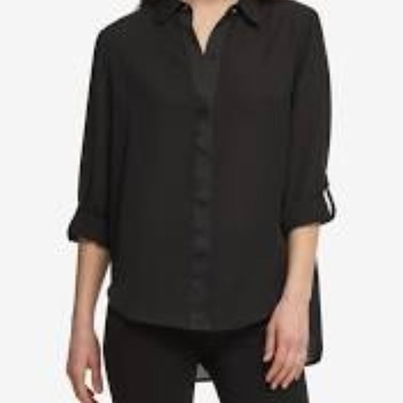 DKNY Women's Black Concealed Button front top - Picture 1 of 1